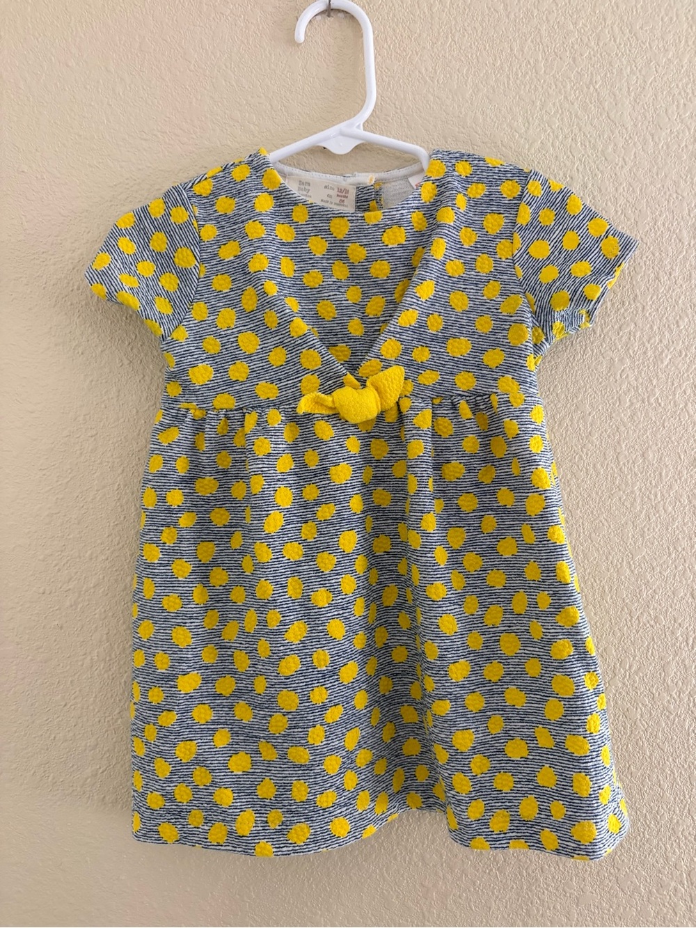 Zara Gray & Yellow Polka Dot long Dress with Front Knot